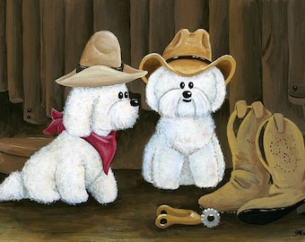 Bichon Frise Cowboys 8x10 Matted Print