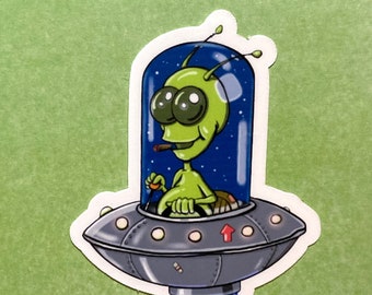 Smoking Alien 2.5 Inch Vinyl Sticker