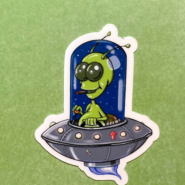 Smoking Alien 2.5 Inch Vinyl Sticker