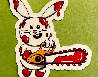 Bloody Bunny Rabbit with Chainsaw Vinyl Sticker