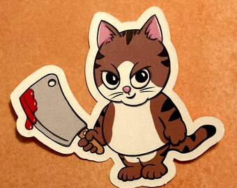 Bad Kitty Cat with a Bloody Cleaver Vinyl Sticker