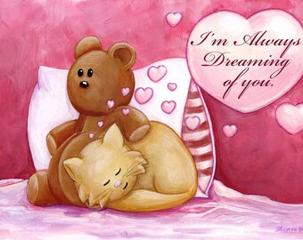 Cute Valentine Kitty Cat - Dreaming of You 8"x10" Print