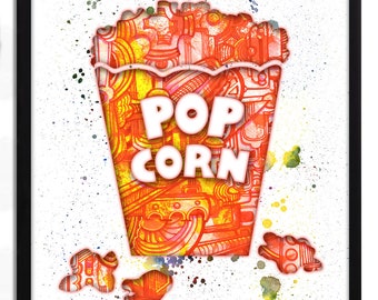 Colorful Pop Corn Giclee Art Print, Home Wall Decor, Foodie Gift, Movie Room Print, Man Cave Gift