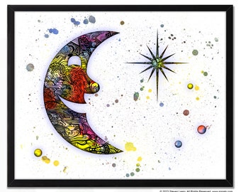 Moon and Stars Art Print