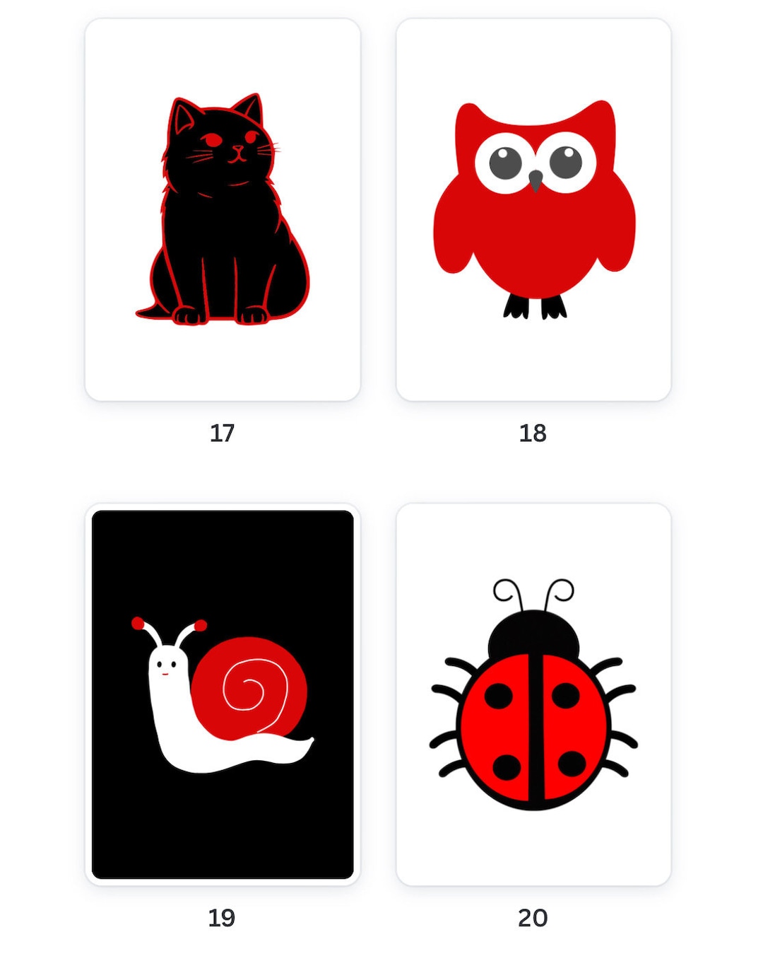 Tarjetas de estímulo visual de alto contraste para bebés (3 a