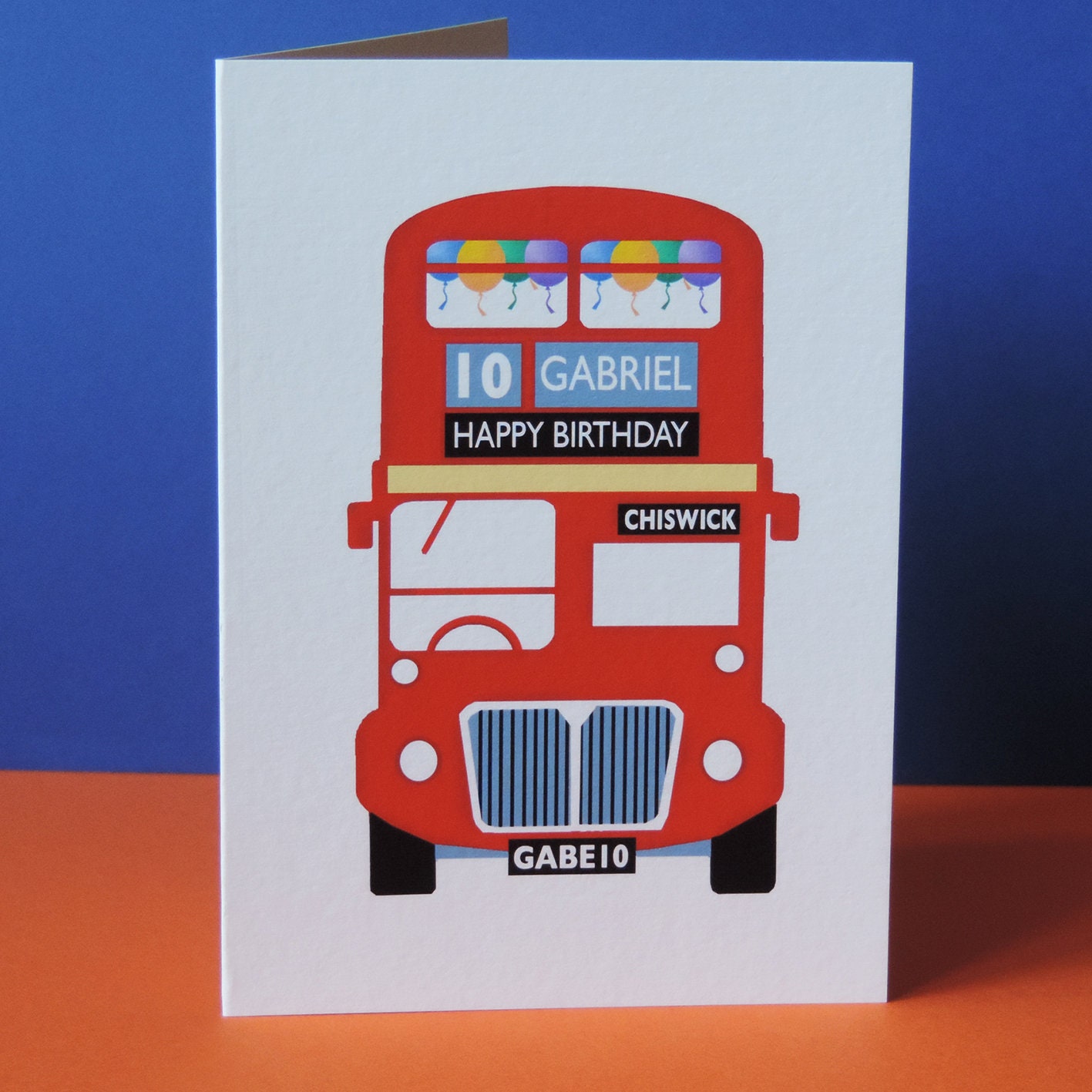 birthday message Personalised any name model Routemaster red London bus 12cm 