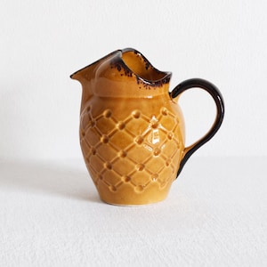 Vintage Ceramic Carafe, Pineapple Pattern, Coastal Style, Handcrafted Water Pitcher, Made in France, Tableware, Art Deco, Gift