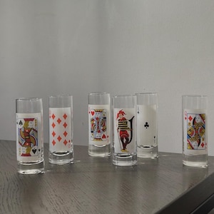 6 Vintage French Shot Glasses, Card Game Design, Original Gift, Antique Tableware, Colored Glasses