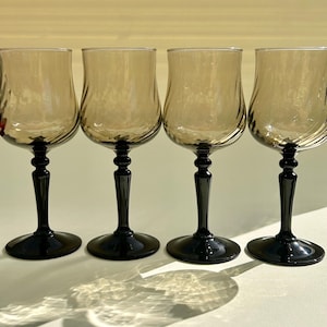 Vintage Stemware, French Smoked Glasses, Antique Tableware, Vintage Gift, Art Deco Style, Mid-Century