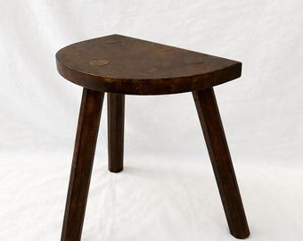 Authentic Vintage Tripod Stool, Carved Wood, Side Table, Handcrafted Pedestal Table, Country Style, French Trading Stool