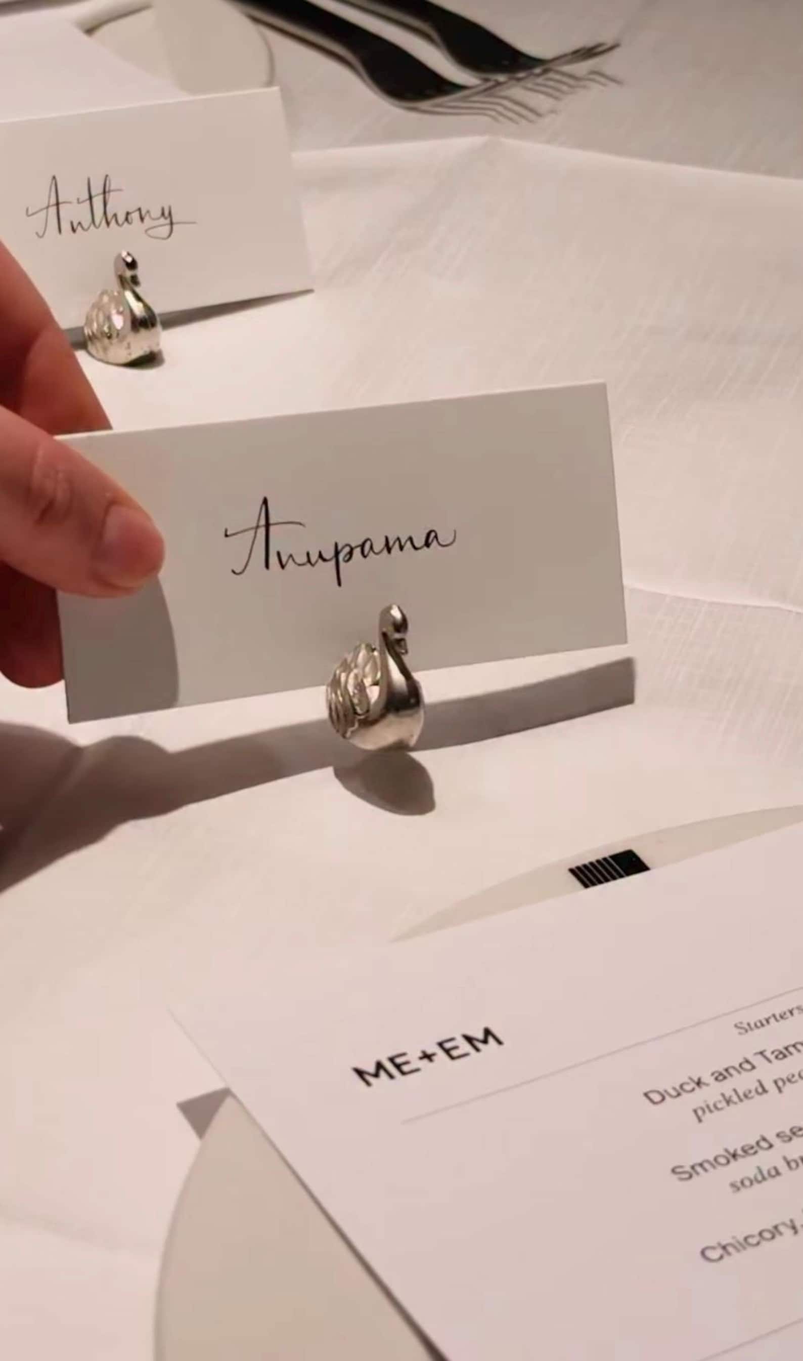 Vintage silver-plated French swan name cards, elegant tableware, guest card holders- Set of8