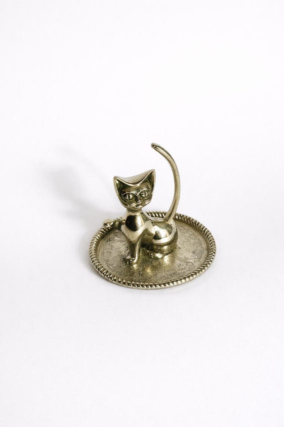 Vintage Silver-Plated Metal Ring Holder, Cat Design, 1960s, Elegant Gift, Original Ring Holder, Bathroom Decoration, Cut Metal View 2