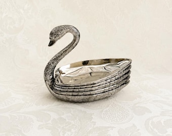 Servizio da tavola a forma di cigno in metallo argentato, composto da 4 ciotole, eleganza vintage, prodotto in Francia, posacenere da tavola, ciotole per antipasti, idea regalo.