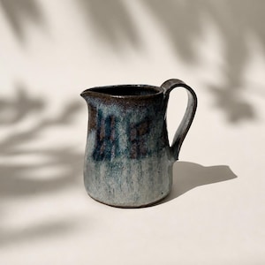 Small vintage stoneware pottery, 1970s ceramic, French handcrafted pitcher, elegant little vase, tableware, wabi-sabi art
