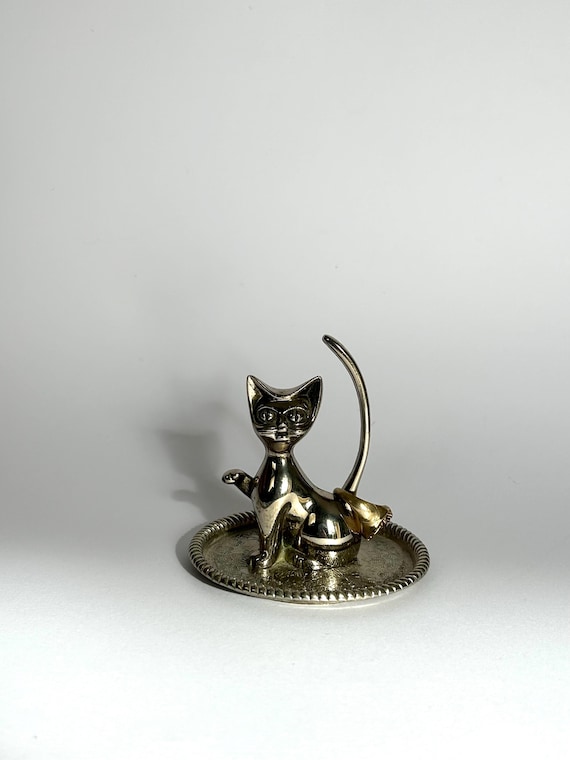 Vintage Silver-Plated Metal Ring Holder, Cat Design, 1960s, Elegant Gift, Original Ring Holder, Bathroom Decoration, Cut Metal View 4
