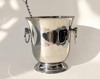 Seau à glace Guy Degrenne, fabrication Française vintage, métal argenté brillant, accessoire de bar, style intemporel, art de la table