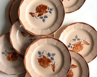 10 Piatti da dessert vintage in terracotta Sarreguemines, prodotti in Francia a Digoin, stoviglie fatte a mano, arte da tavola, ceramica rosa