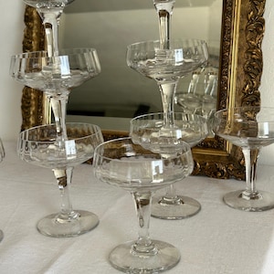 9 French Champagne Glasses, Stemware, Elegant Glassware, Celebration, Parties, Vintage Glasses, Antique Glasses