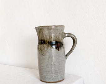 Large vintage stoneware pitcher signed Chantal and Thierry Robert, French handcrafted pottery, rustic carafe, ceramic collection