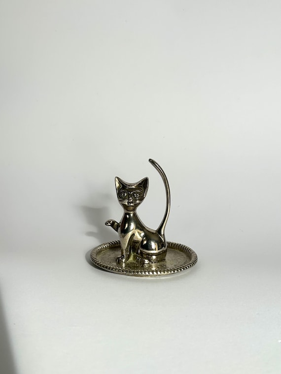 Vintage Silver-Plated Metal Ring Holder, Cat Design, 1960s, Elegant Gift, Original Ring Holder, Bathroom Decoration, Cut Metal View 3