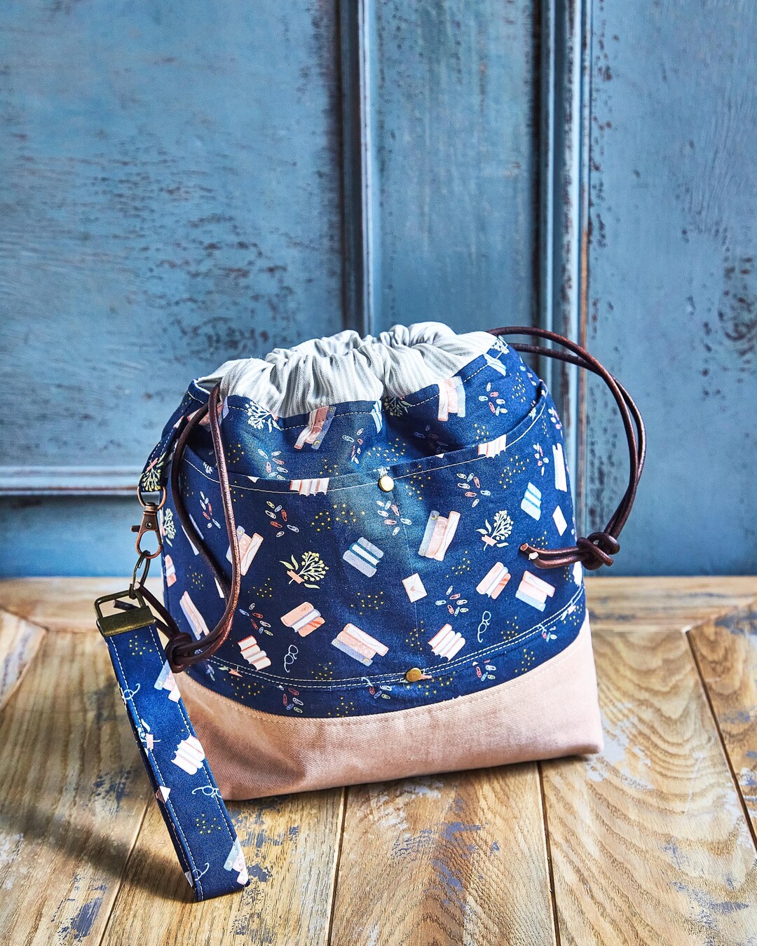 Drawstring Sample Book Drawstring Bag - Book Theme With Pink Denim Bottom - Etsy