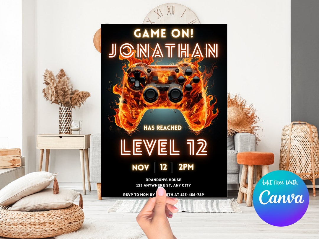 Gaming Remote Controller Kids Party Birthday Invitation Template, Canva ...