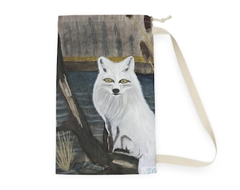 Arctic Fox Illustration Laundry Bag | Nature Wildlife Drawstring