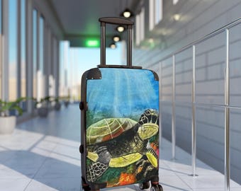 Maleta con ilustración de tortuga marina / Maleta con diseño de arrecife oceánico