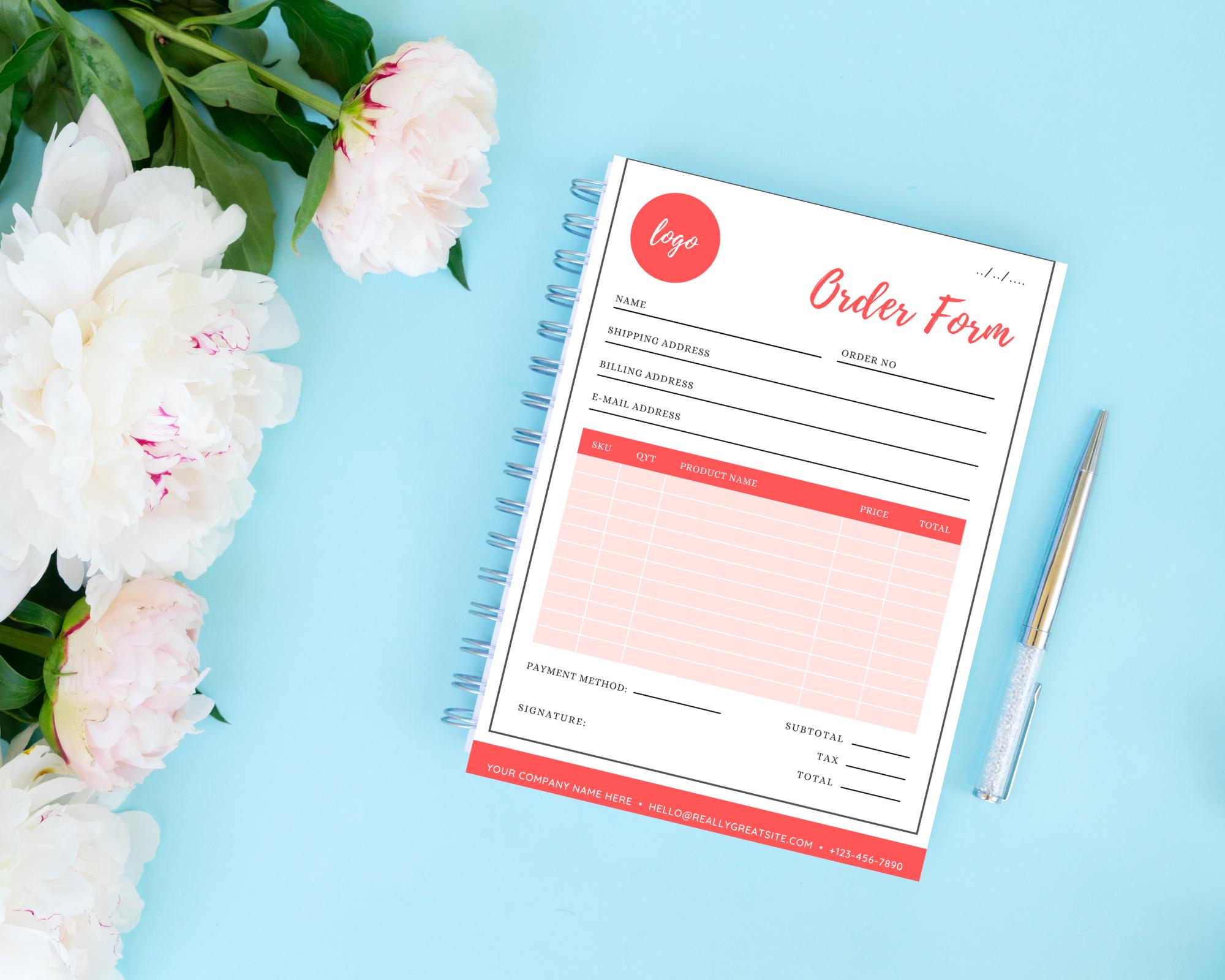 Pink Minimalist Order Form Printable | Business Order Sheet, Sales ...