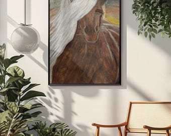 Brown Horse Canvas Print Wall Art | Rustic Farmhouse Decor | Western Horse Print | Country Canvas Wall Art Ready to Hang