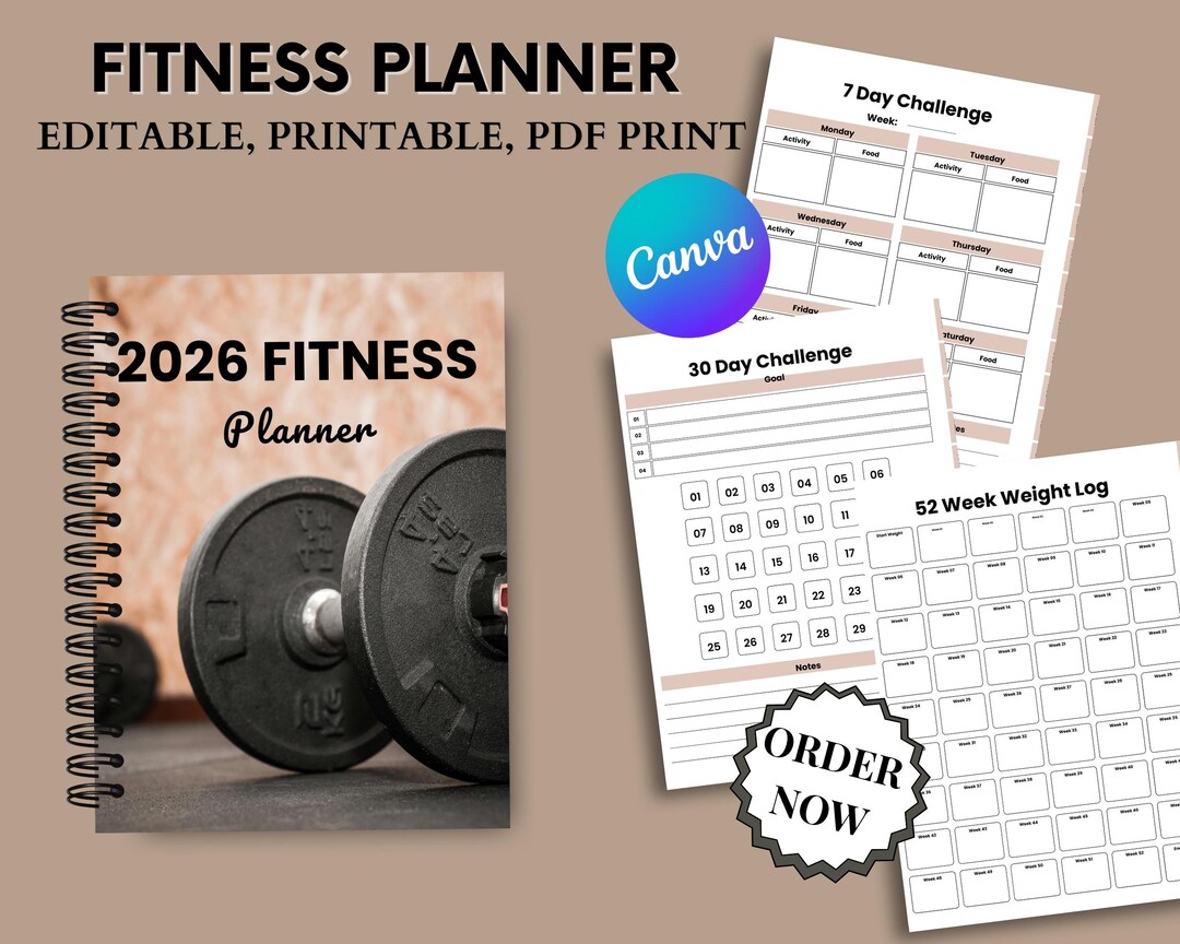 Fitness Planner Printable | Workout Log, Goal Tracker (PDF Download) - Etsy
