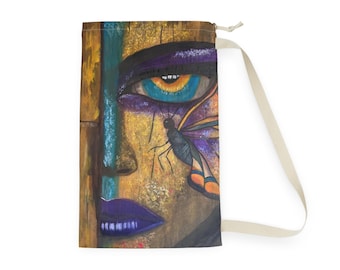 Surreal Face with Butterfly Laundry Bag | Artistic Drawstring Bag