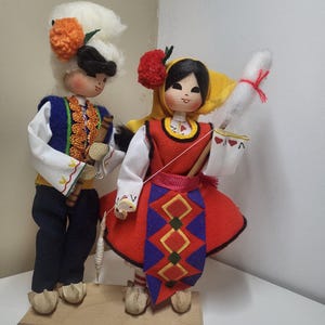 Vintage Bulgarian Folk Dolls 1989 Balkanturist Burgas Traditional Costume Couple Handmade Ethnic Souvenir Collectible Display Gift