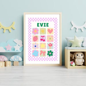 Flippiger Wanddruck Blumensüße Mädchenzimmer-Galerie Wandkunst buntes Spielzimmer Poster Retro schrullig Kinderzimmerdekor Kinder-Schlafzimmer druckbar