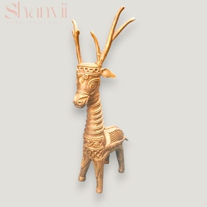 Handmade Brass Deer Figurine| Tribal Dhokra Art Sculpture| Ethnic Indian Home Decor Gift | Eco Friendly Folk Art Collectible