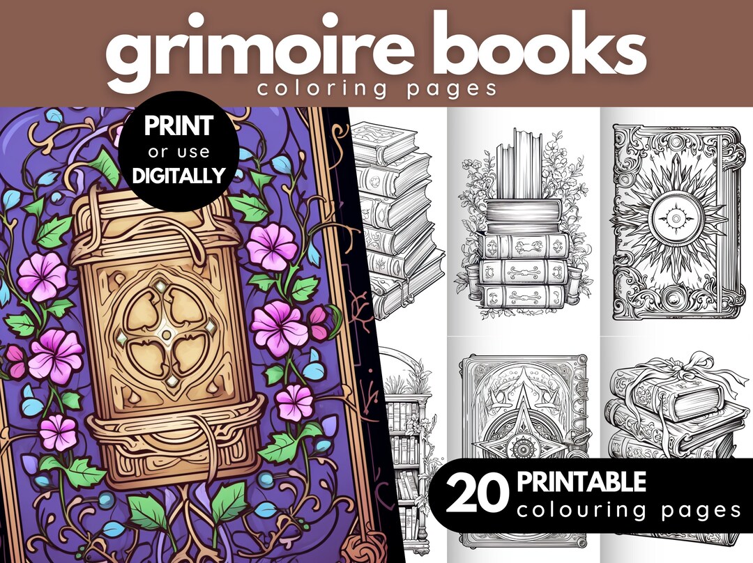 Grimoire Coloring Pages Enchanted Forest Book, Fantasy Forest Coloring ...