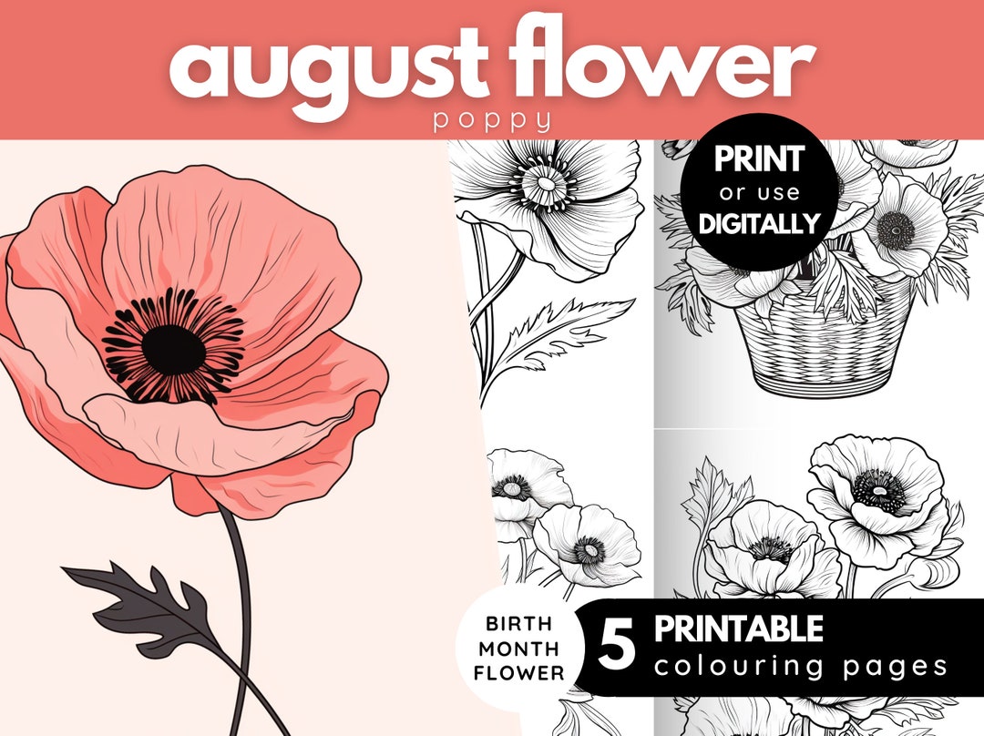 Flower Birthday Coloring Pages, August Birth Flower Coloring Book