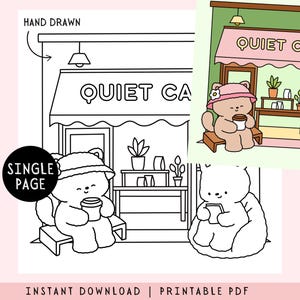Hygge Place Coloring Page, Cute and Comfy, Bold and Easy, Cozy Storefront, Instant Digital Download, Single Page PNG - Little Corner Book