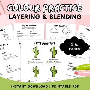 Practice Coloring Pages Alcohol Markers, Blending Worksheet, Practice Workbook, Practice Coloring Book, Cute Cozy Printable Digital Download