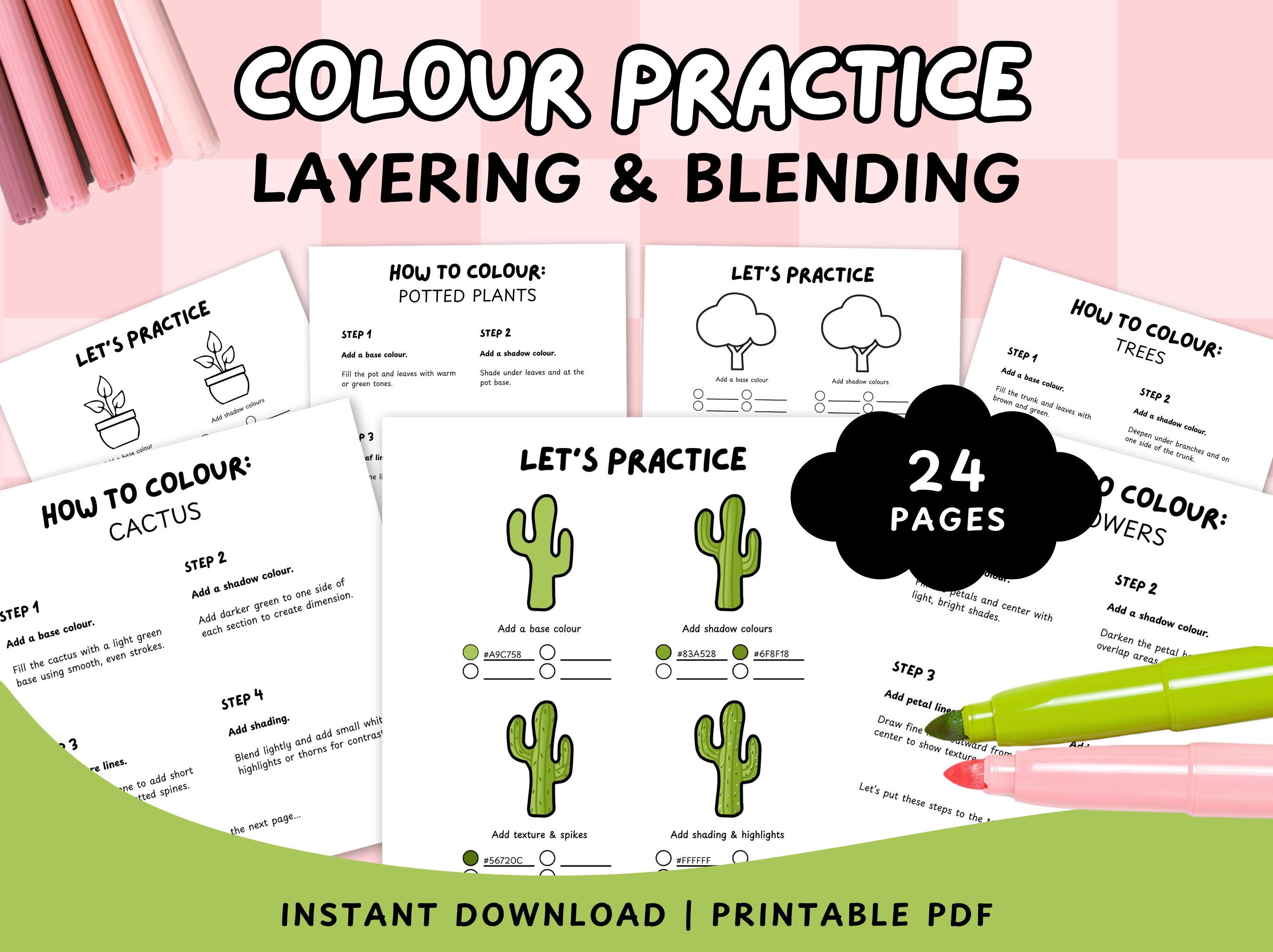 Alcohol Marker Coloring Practice Workbook â Blending & Shading Pages, Texture Drills, Printable Digital Download