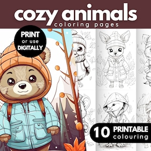 Cozy Animal Coloring Book, Woodland Autumn Animals Coloring Pages, Fall ...