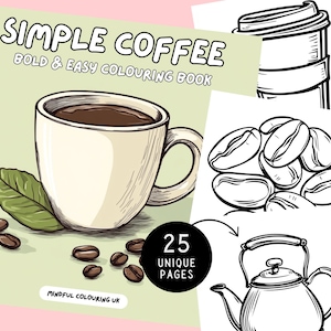 Simple Coffee Shop Coloring, Cute Coffee Lover Coloring Book, Easy to Color Activity Pages for Adults, Printable 20 Coloring Sheet PDF