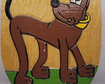 Pluto Disney Handmade Carved Wood Art