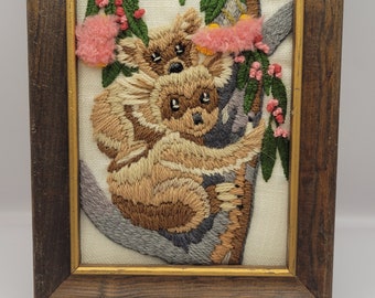Koala Bear Boho 70s Stitch Art. 5x7 framed