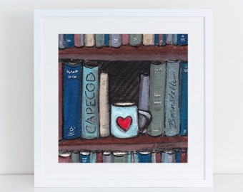 Art print for Book lover, book lover gift idea,  1st anniversary art, cape cod art charming artwork for her, art for my house FREE Shipping