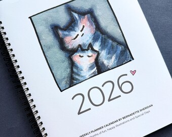 Almost Sold Out! 2026 Spiral Weekly Planner with room to write – Full Color with cute illustrations, special days by Bernadette Artwork