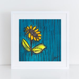 Van Gogh inspired Sunflower painting, bright colors, teal green yellow, whimsical artwork  , art for my house FREE Shipping