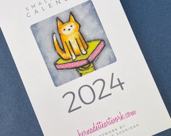 2024 small wall calendar with whimsical art, wall calendar, 2024 mini calendar, fun 2024 calendar, remote worker gift