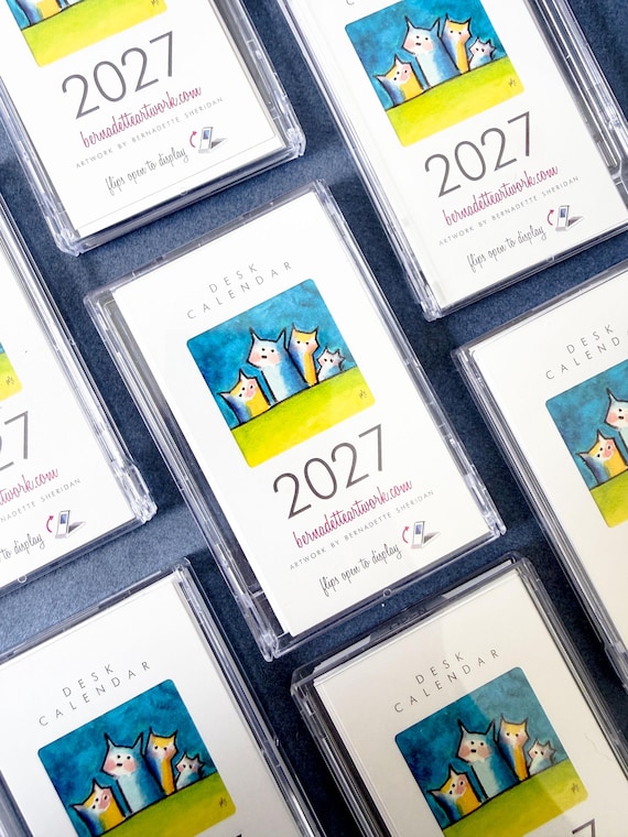 Set of 10 - 2027 mini desk calendars with stands, 2027 desk calendar, cat lover calendar 2027 mini calendar, gift for coworkers, WFH gift