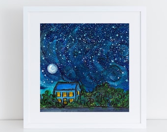 Night Constellation Art Print: Whimsical Starry Sky Home